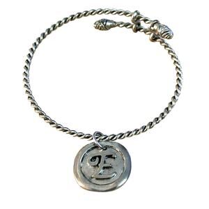 Vintage Cookie Lee Silver Tone Cable Bangle Bracelet Design E Initial Charm